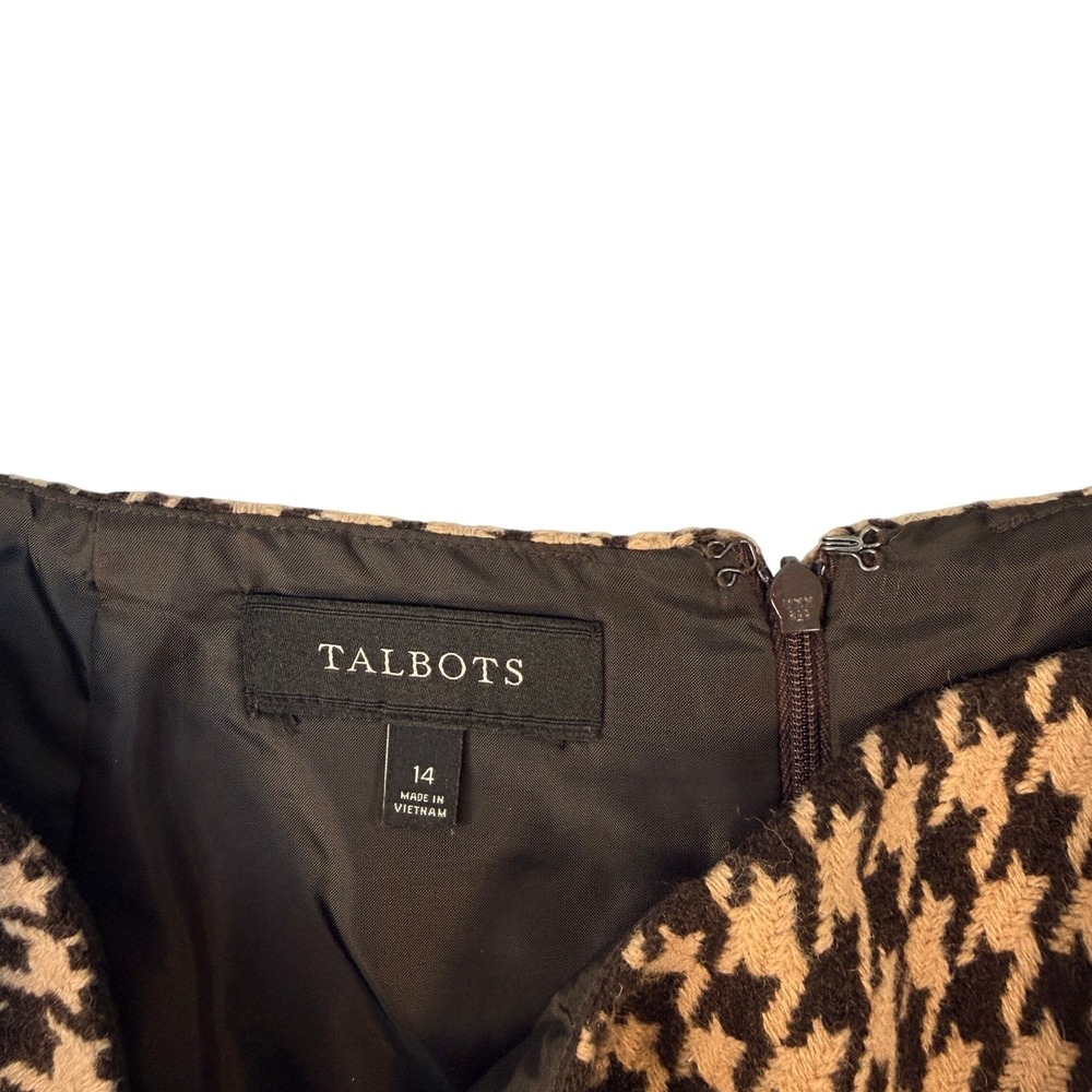 Talbots Womens Tan Black Houndstooth Wool Blend Mini Skirt Size 14 - Picture 4 of 7